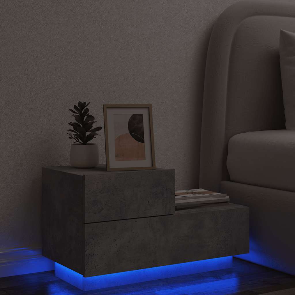 vidaXL Nachttisch mit LED-Leuchten Betongrau 70x36x40,5 cm
