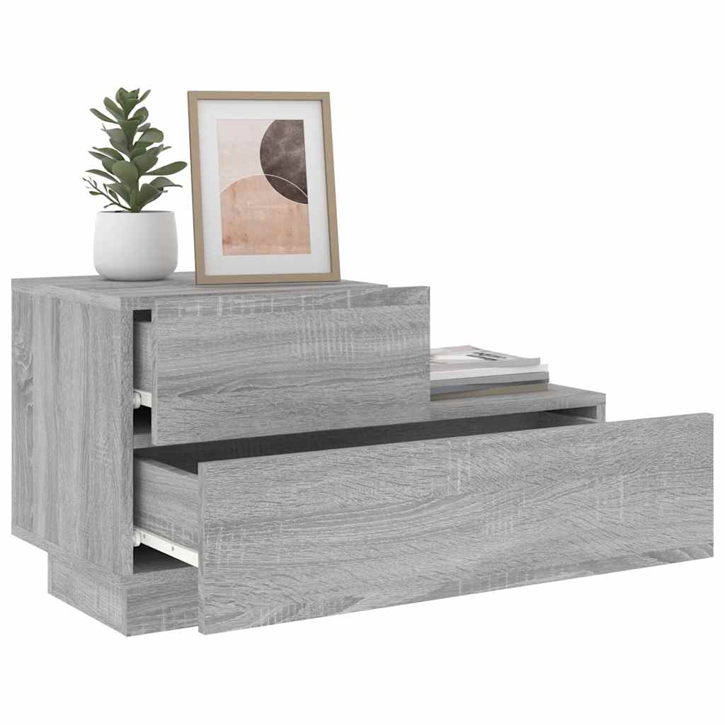vidaXL Nachttisch mit LED-Leuchten Grau Sonoma 70x36x40,5 cm