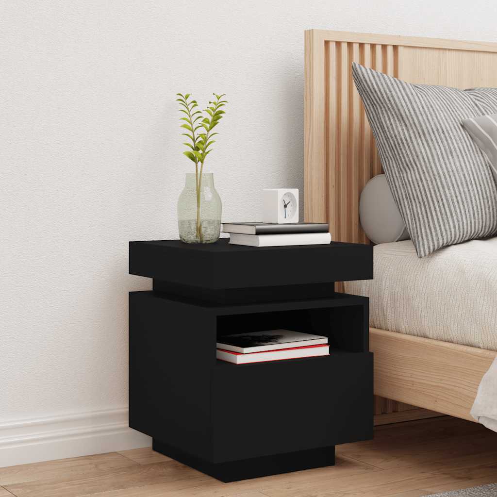 vidaXL Nachttisch mit LED-Leuchten Schwarz 40x39x48,5 cm