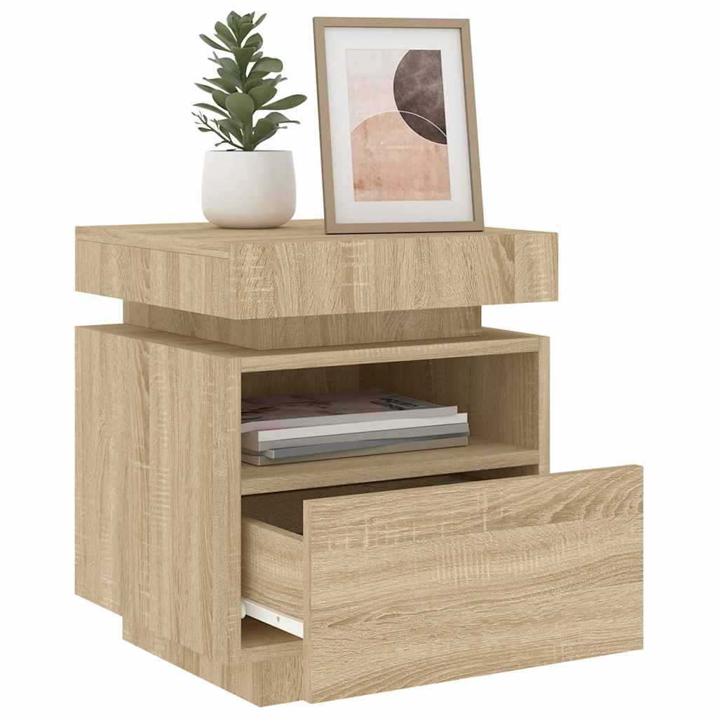 vidaXL Table de chevet avec lumières LED Chêne Sonoma 40x39x48,5 cm