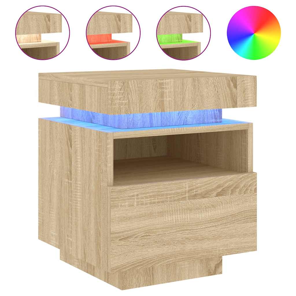 vidaXL Nachttische mit LED-Leuchten 2 Stk. Sonoma Eiche 40x39x48,5 cm