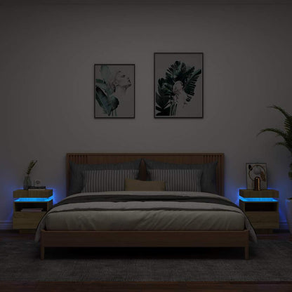 vidaXL Nachttische mit LED-Leuchten 2 Stk. Sonoma Eiche 40x39x48,5 cm