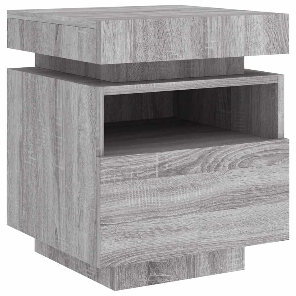 vidaXL Nachttisch mit LED-Leuchten Grau Sonoma 40x39x48,5 cm