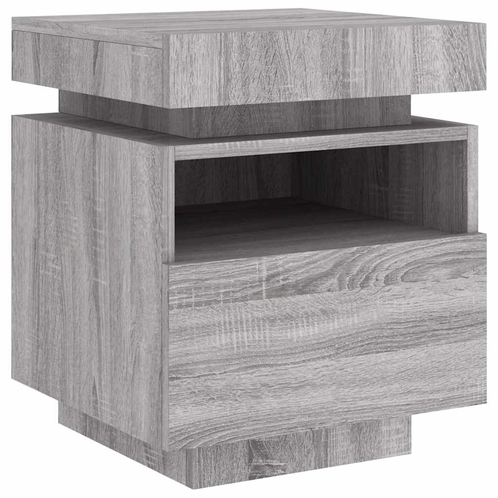 vidaXL Nachttische mit LED-Leuchten 2 Stk. Grau Sonoma 40x39x48,5 cm
