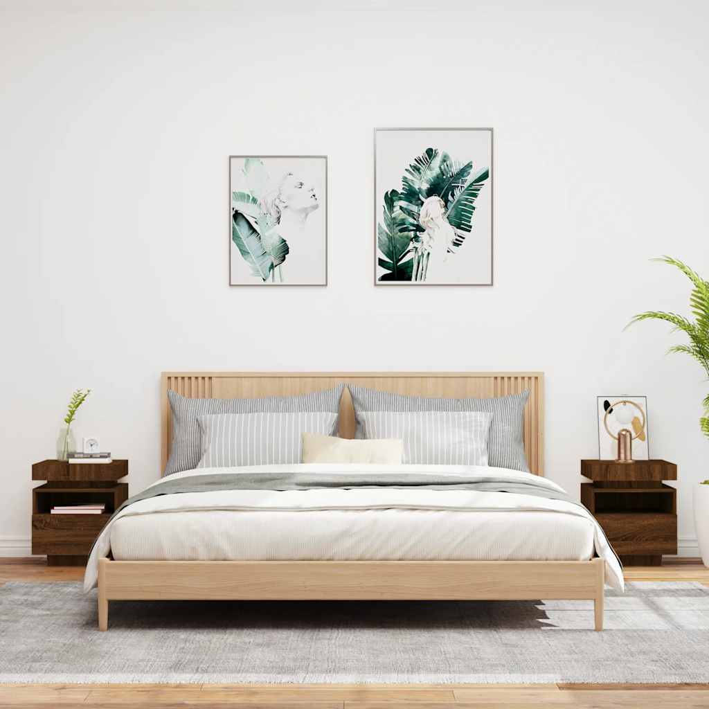 vidaXL Nachttische mit LED-Leuchten 2 Stk. Braun Eiche 40x39x48,5 cm