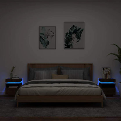 vidaXL Nachttische mit LED-Leuchten 2 Stk. Braun Eiche 40x39x48,5 cm