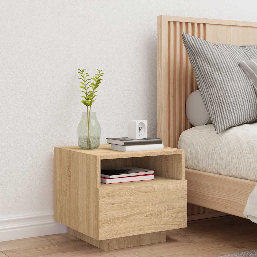 vidaXL Table de chevet avec lumières LED Chêne Sonoma 40x39x37 cm