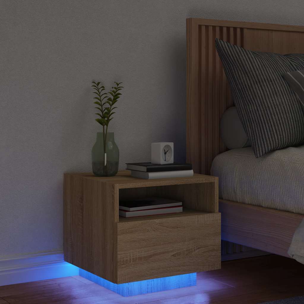 vidaXL Table de chevet avec lumières LED Chêne Sonoma 40x39x37 cm