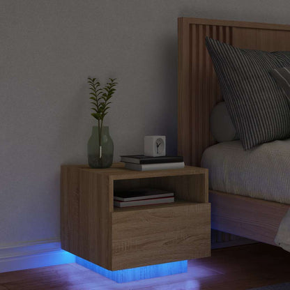 vidaXL Table de chevet avec lumières LED Chêne Sonoma 40x39x37 cm