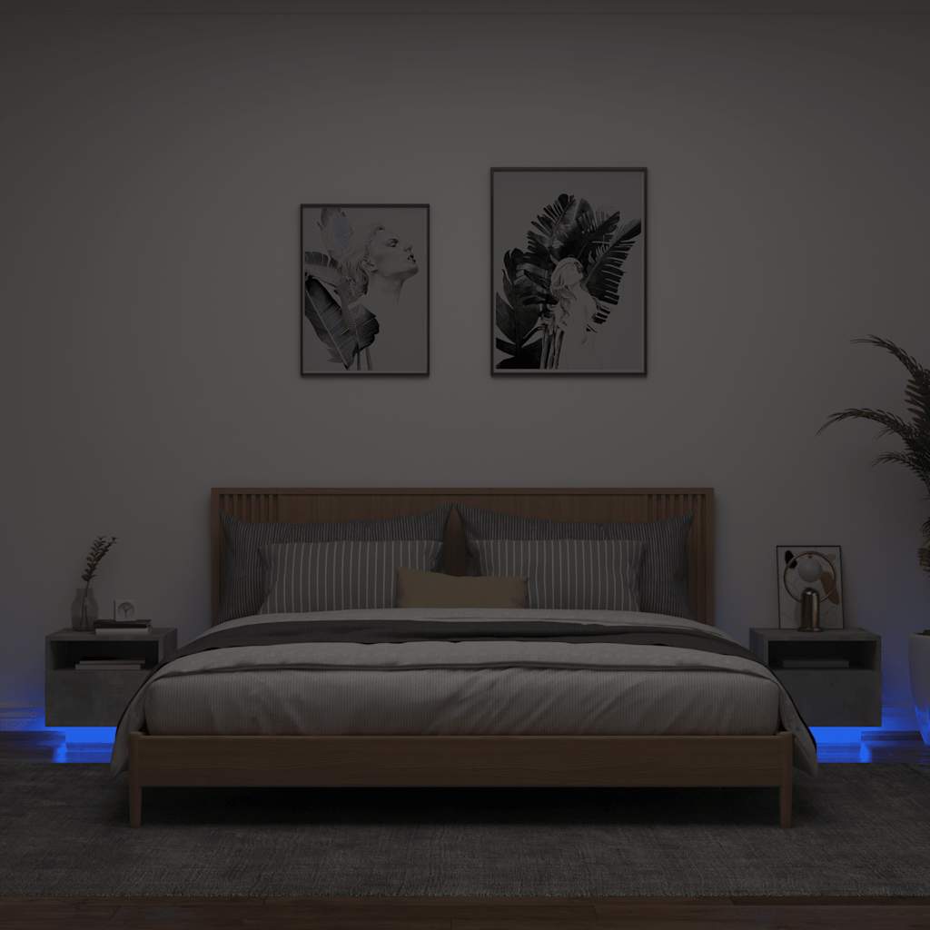 vidaXL Nachttische mit LED-Leuchten 2 Stk. Betongrau 40x39x37 cm