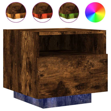 vidaXL Nachttisch mit LED-Leuchten Räuchereiche 40x39x37 cm