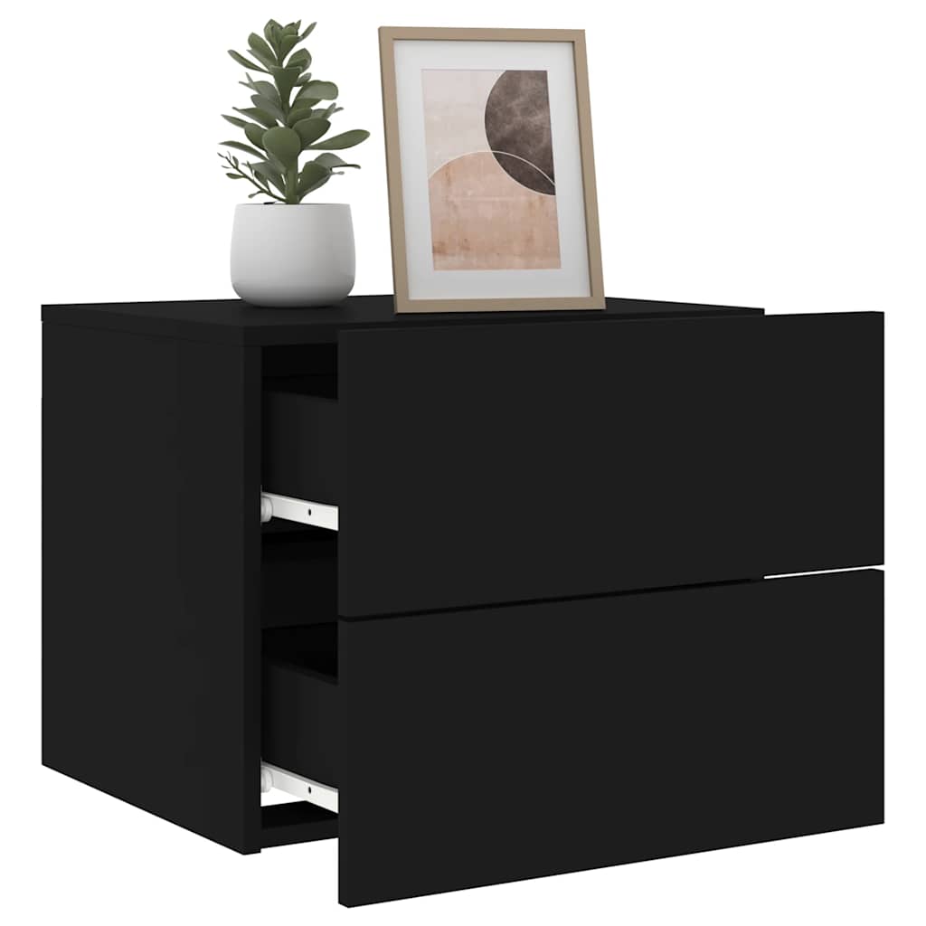 vidaXL Wand-Nachttische mit LED-Leuchten 2 Stk. Schwarz