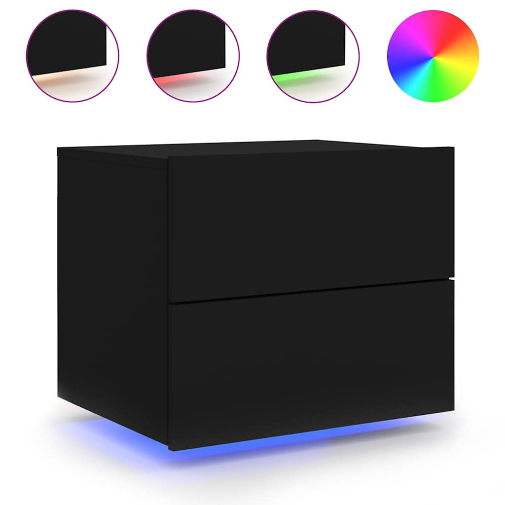 vidaXL Wand-Nachttische mit LED-Leuchten 2 Stk. Schwarz