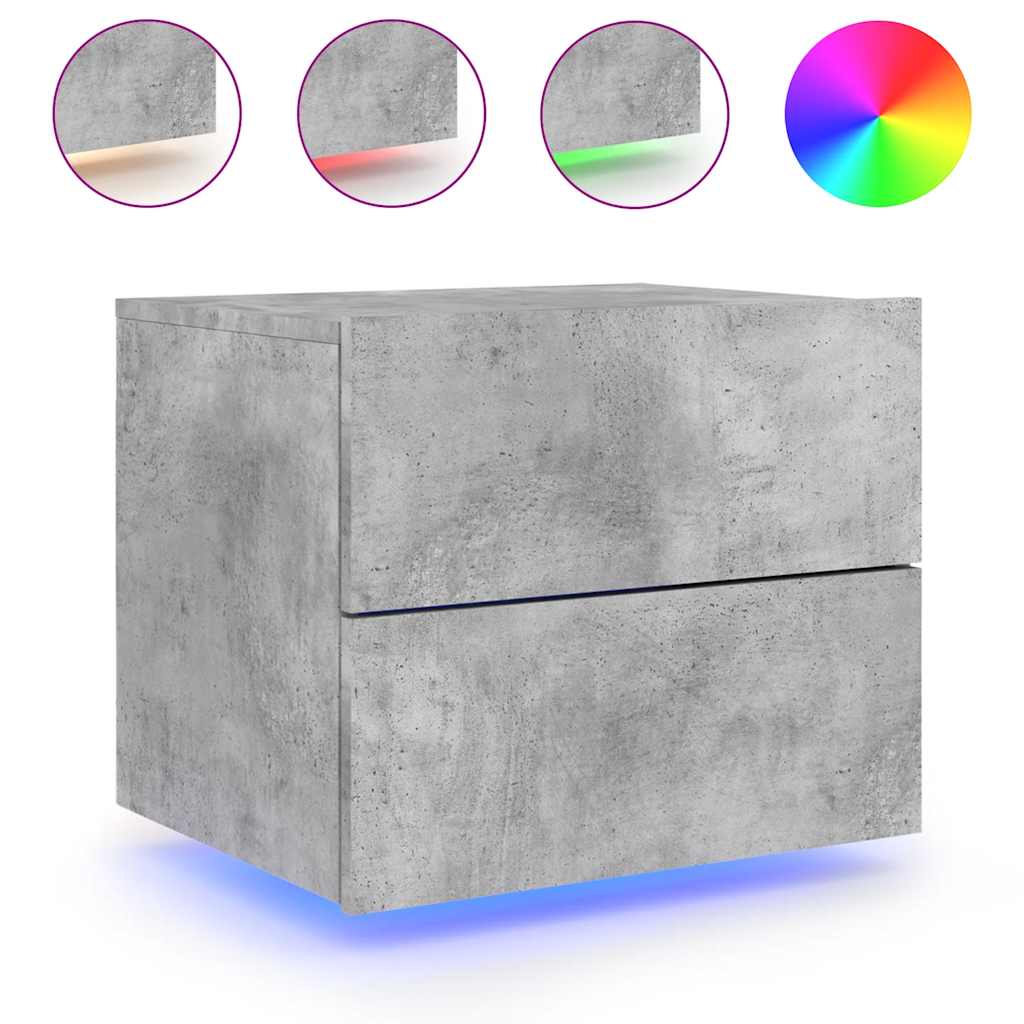 vidaXL Wand-Nachttische mit LED-Leuchten 2 Stk. Betongrau