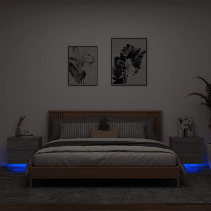 vidaXL Wand-Nachttische mit LED-Leuchten 2 Stk. Grau Sonoma