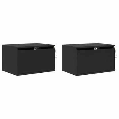 vidaXL Wand-Nachttische mit LED-Leuchten 2 Stk. Schwarz