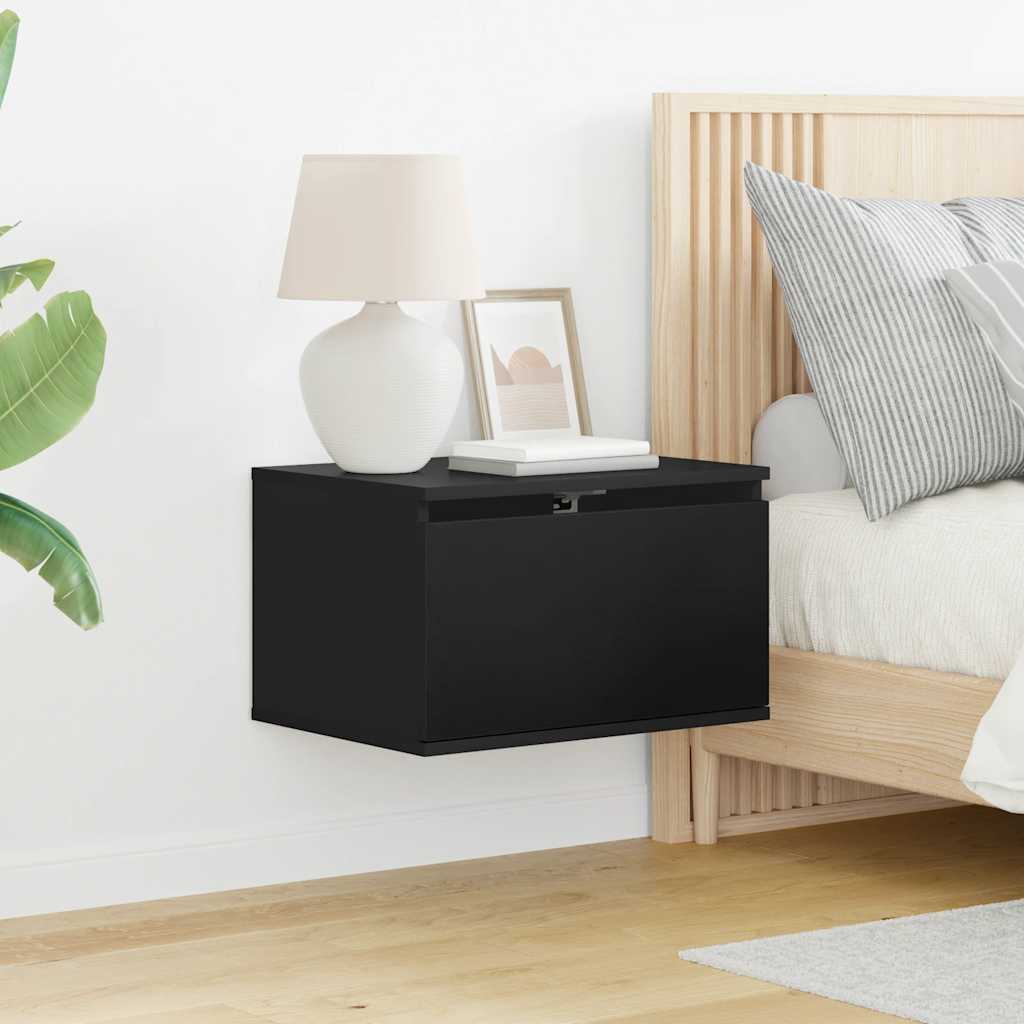 vidaXL Wand-Nachttische mit LED-Leuchten 2 Stk. Schwarz