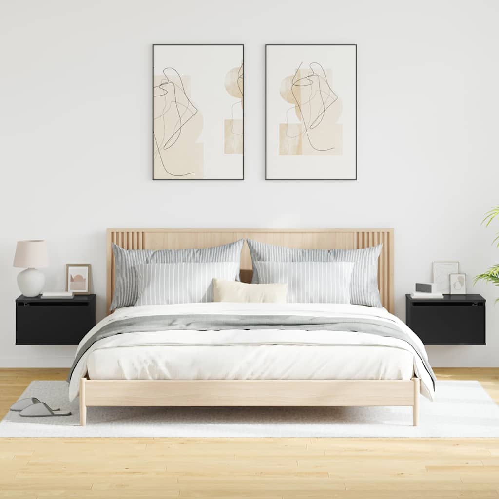 vidaXL Wand-Nachttische mit LED-Leuchten 2 Stk. Schwarz