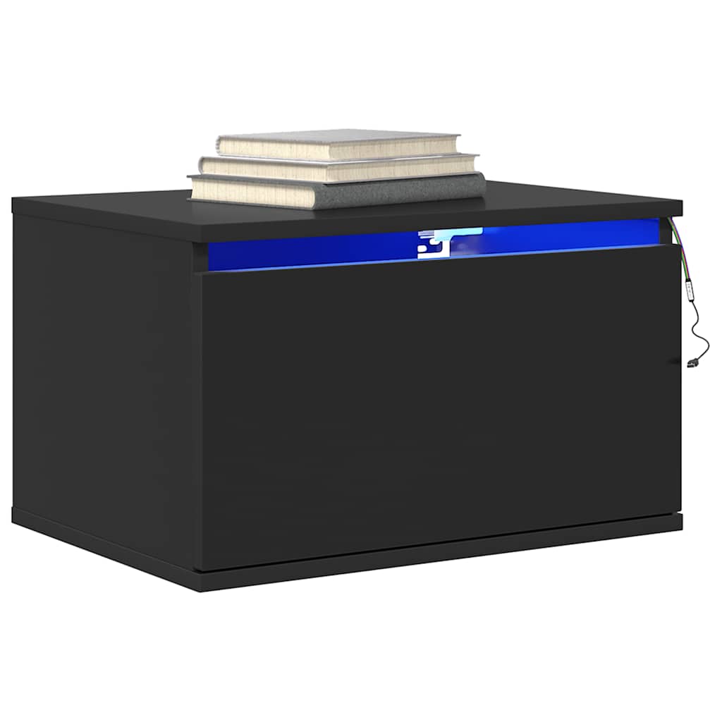 vidaXL Wand-Nachttische mit LED-Leuchten 2 Stk. Schwarz