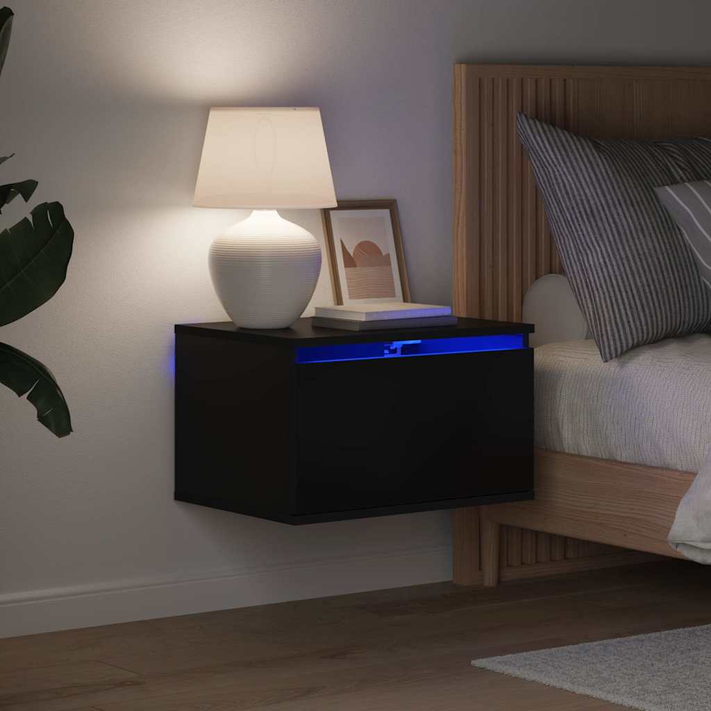 vidaXL Wand-Nachttische mit LED-Leuchten 2 Stk. Schwarz