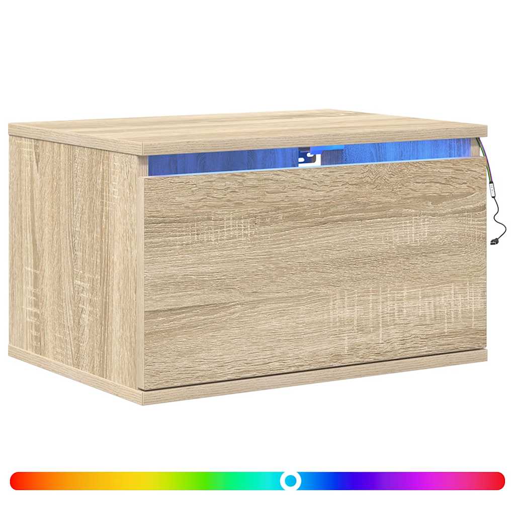 vidaXL Wand-Nachttisch mit LED-Leuchten Sonoma-Eiche