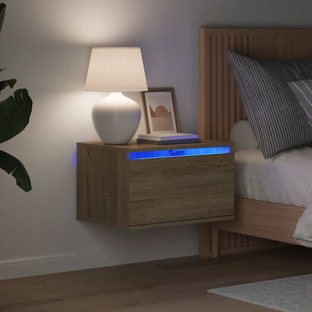 vidaXL Wand-Nachttisch mit LED-Leuchten Sonoma-Eiche