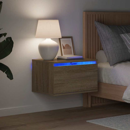 vidaXL Wand-Nachttisch mit LED-Leuchten Sonoma-Eiche