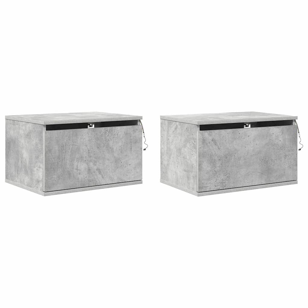 vidaXL Wand-Nachttische mit LED-Leuchten 2 Stk. Betongrau