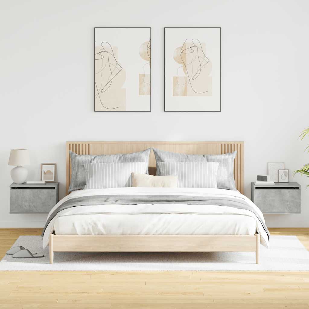 vidaXL Wand-Nachttische mit LED-Leuchten 2 Stk. Betongrau