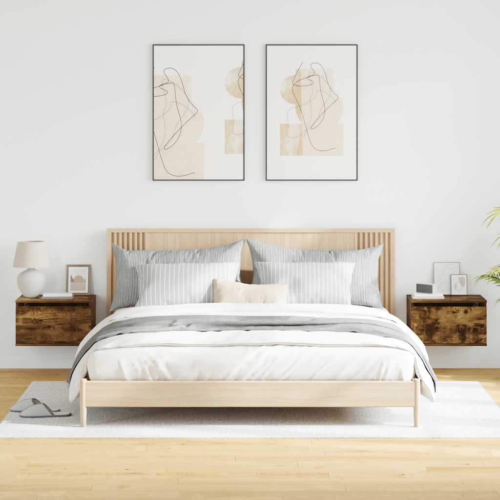 vidaXL Wand-Nachttische mit LED-Leuchten 2 Stk. Räuchereiche