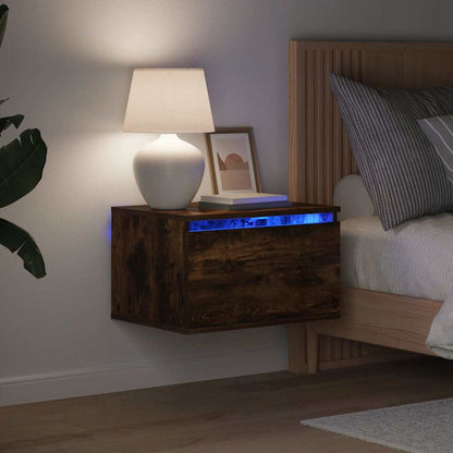 vidaXL Wand-Nachttische mit LED-Leuchten 2 Stk. Räuchereiche