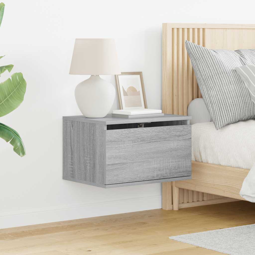 vidaXL Wand-Nachttisch mit LED-Leuchten Grau Sonoma