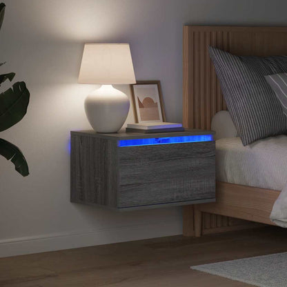 vidaXL Wand-Nachttisch mit LED-Leuchten Grau Sonoma
