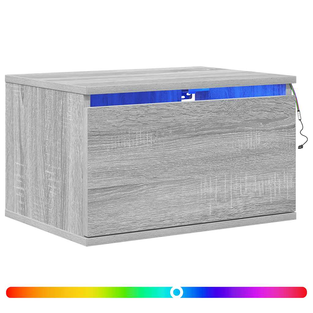 vidaXL Wand-Nachttische mit LED-Leuchten 2 Stk. Grau Sonoma