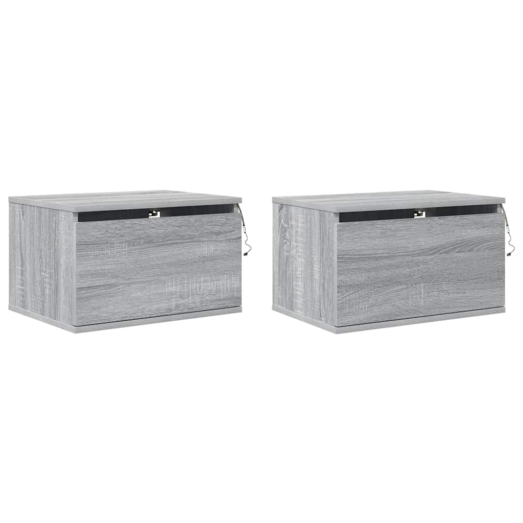 vidaXL Wand-Nachttische mit LED-Leuchten 2 Stk. Grau Sonoma