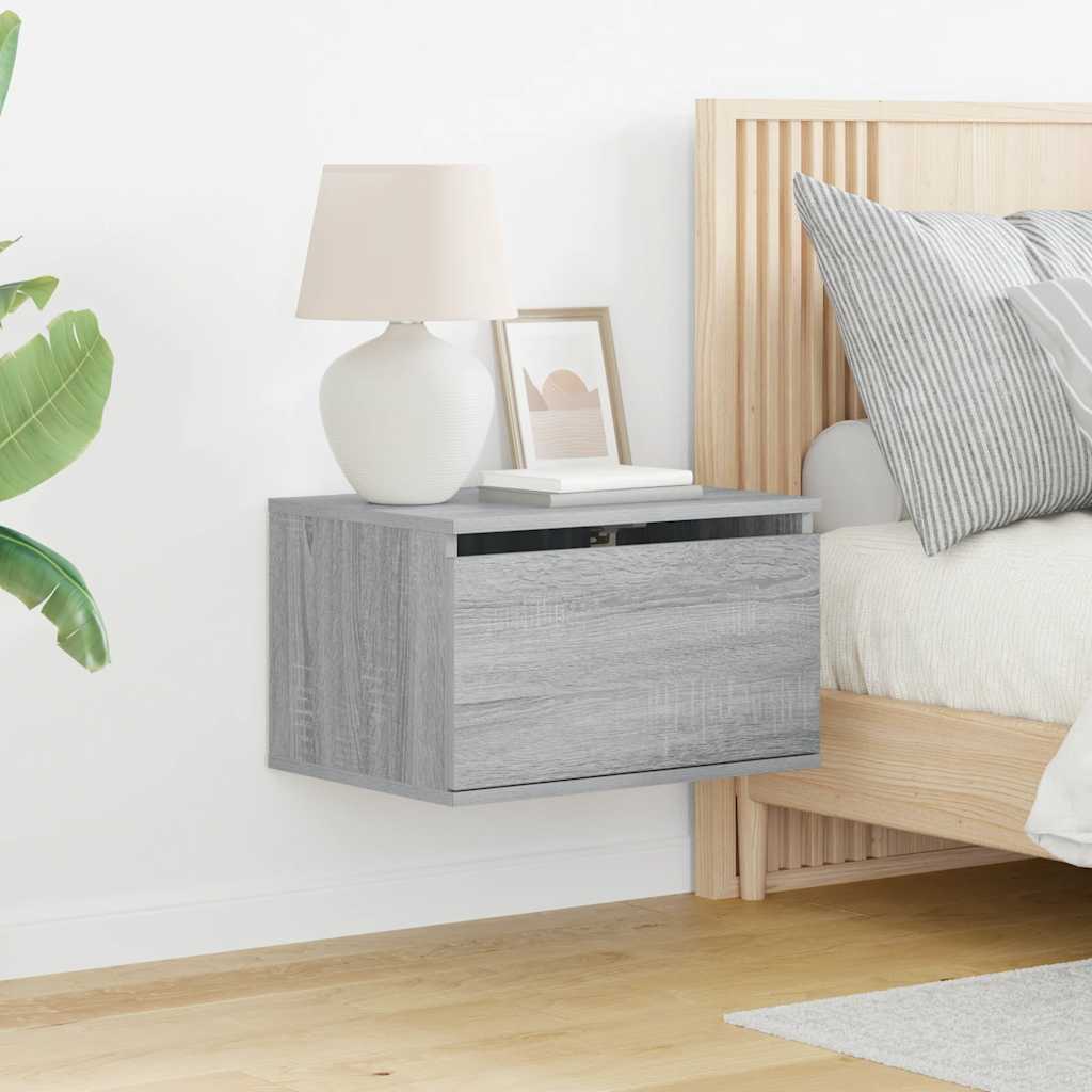 vidaXL Wand-Nachttische mit LED-Leuchten 2 Stk. Grau Sonoma