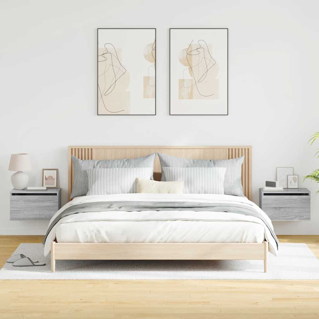 vidaXL Wand-Nachttische mit LED-Leuchten 2 Stk. Grau Sonoma