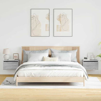 vidaXL Wand-Nachttische mit LED-Leuchten 2 Stk. Grau Sonoma