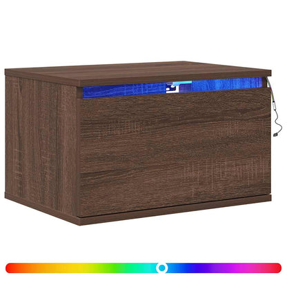 vidaXL Wand-Nachttisch mit LED-Leuchten Braun Eichen-Optik