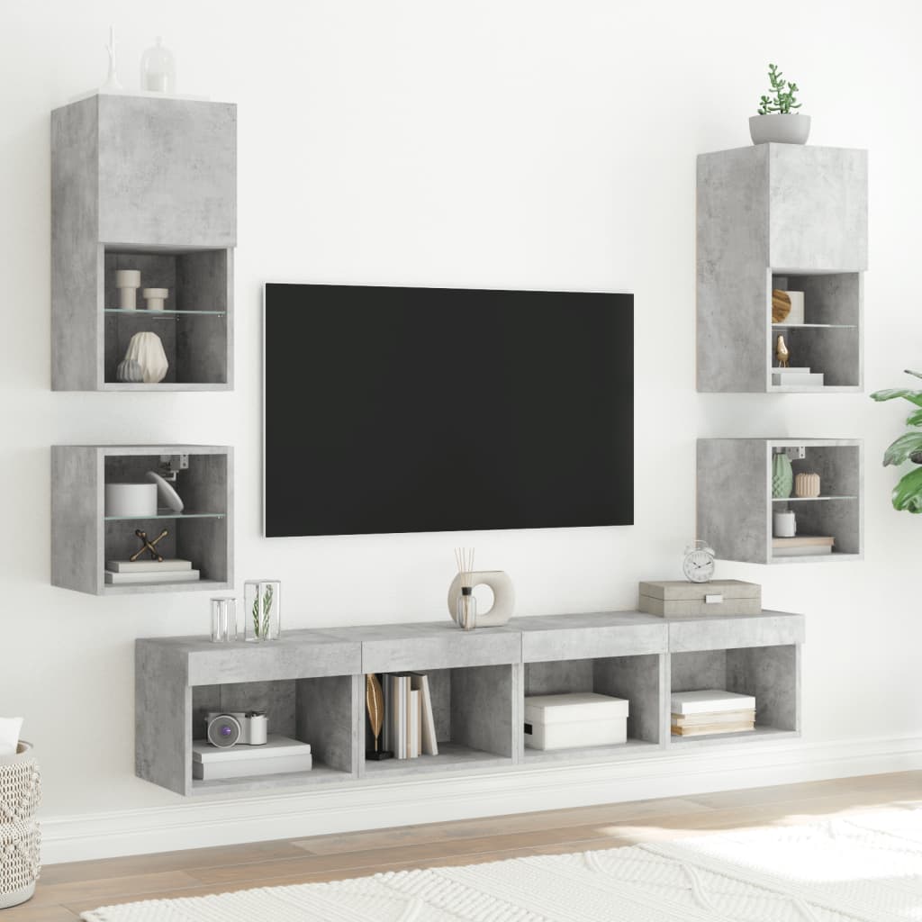 vidaXL TV-Wandschrank mit LED-Leuchten Betongrau 30x28,5x30 cm