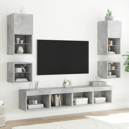 vidaXL TV-Wandschrank mit LED-Leuchten Betongrau 30x28,5x30 cm