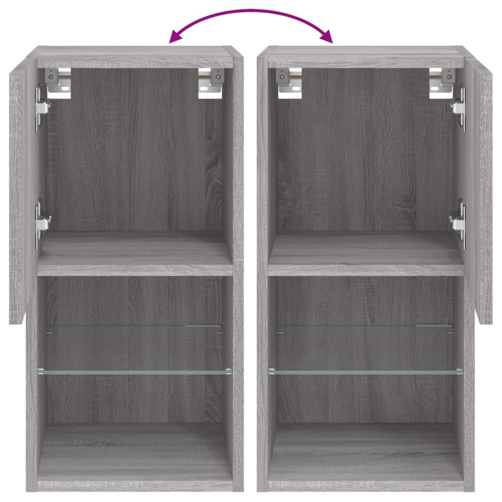 vidaXL TV-Schränke mit LED-Leuchten 2 Stk. Grau Sonoma 30,5x30x60 cm