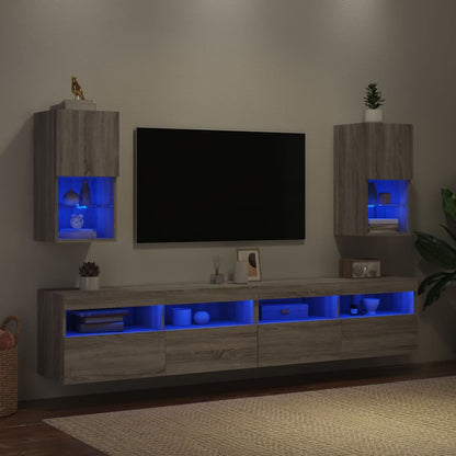 vidaXL TV-Schränke mit LED-Leuchten 2 Stk. Grau Sonoma 30,5x30x60 cm