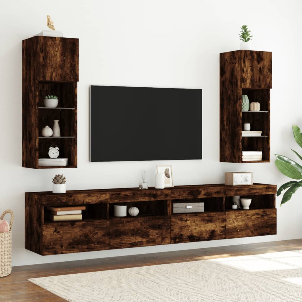 vidaXL TV-Schrank mit LED-Leuchten Räuchereiche 30,5x30x90 cm