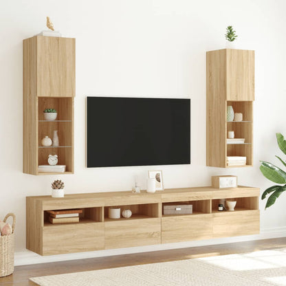 vidaXL TV-Schrank mit LED-Leuchten Sonoma-Eiche 30,5x30x102 cm