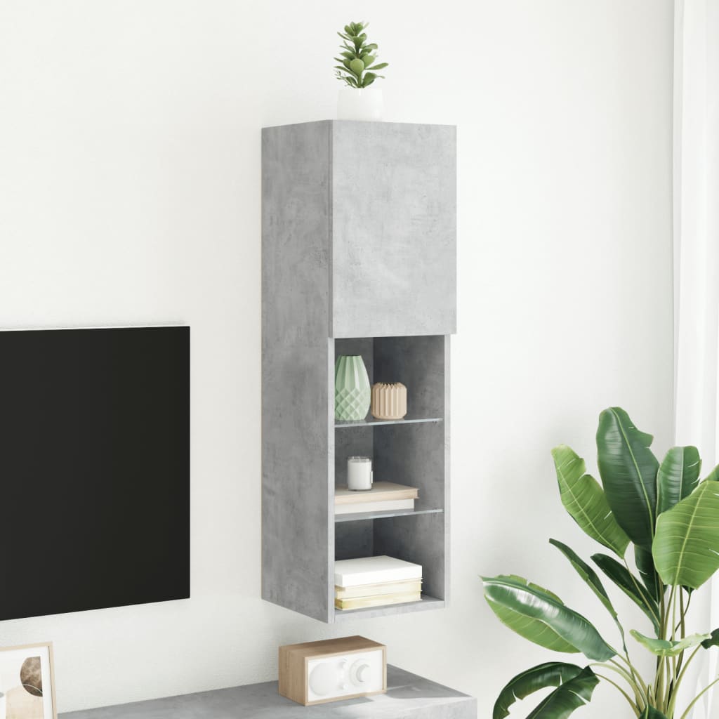 vidaXL TV-Schrank mit LED-Leuchten Betongrau 30,5x30x102 cm