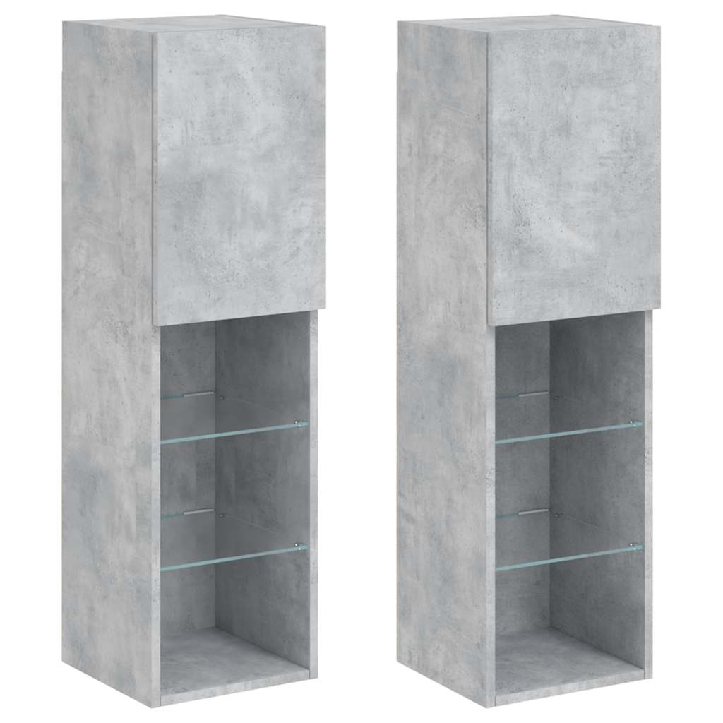 vidaXL TV-Schränke mit LED-Leuchten 2 Stk. Betongrau 30,5x30x102 cm
