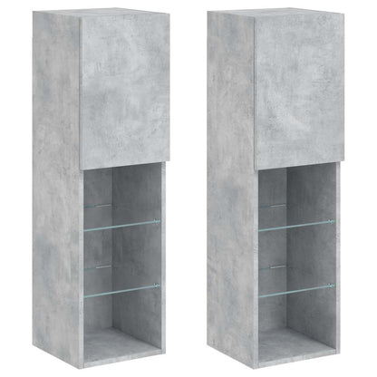 vidaXL TV-Schränke mit LED-Leuchten 2 Stk. Betongrau 30,5x30x102 cm