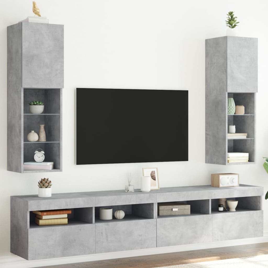 vidaXL TV-Schränke mit LED-Leuchten 2 Stk. Betongrau 30,5x30x102 cm