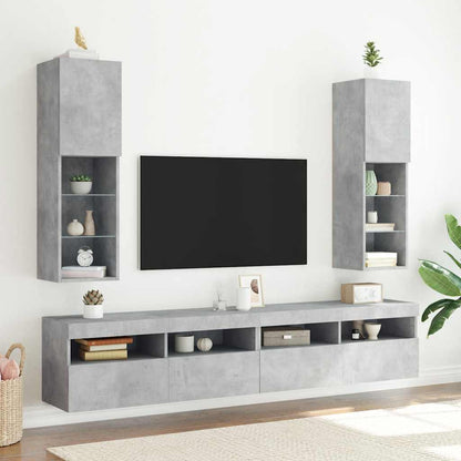 vidaXL TV-Schränke mit LED-Leuchten 2 Stk. Betongrau 30,5x30x102 cm